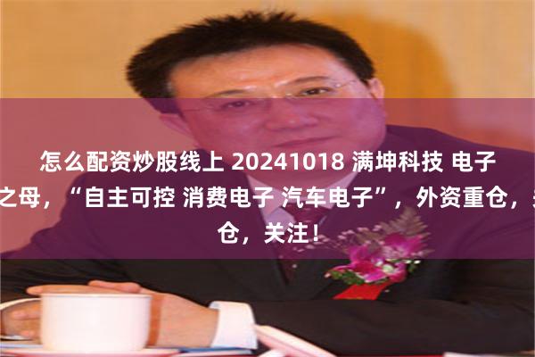 怎么配资炒股线上 20241018 满坤科技 电子产品之母，“自主可控 消费电子 汽车电子”，外资重仓，关注！